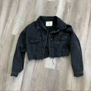 Cotton On Cropped Denim Jacket Black Distressed